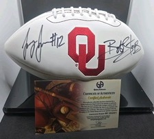 Bob Stoops & Landry Jones signed OU SOONERS football W/ Case, COA, Name Plate