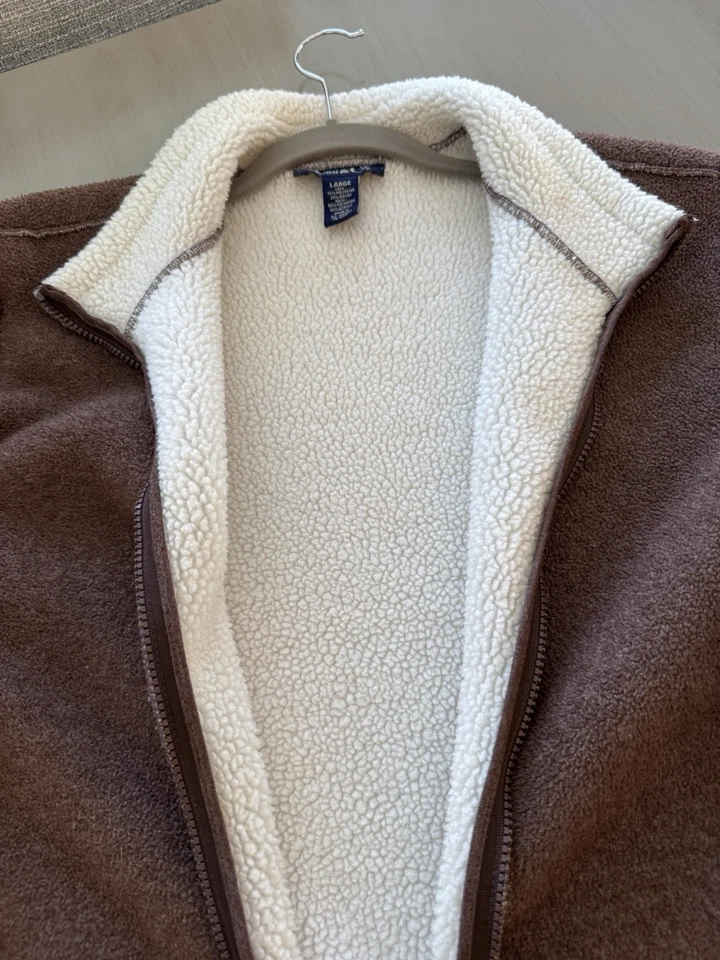 Chaqueta Abrigo Denim & Co Polar Marrón y Crema Cremallera Sherpa Mujer’s Grande De Gran Tamaño Foto 3 de 4