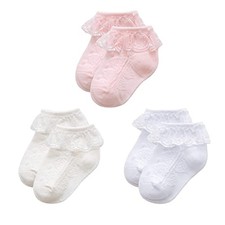 Baby Girl Ruffle Socks - Super Soft Lace 3-12 Months Aa White Ivory Pink