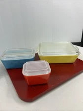 VTG PYREX Refrigerator Storage Containers Primary Colors 501 502 503 Lids 6 PC