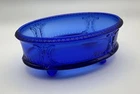 Cobalt Blue Depression Glass Footed Oval Bowl 6-3/8” L  x 2-1/2” H