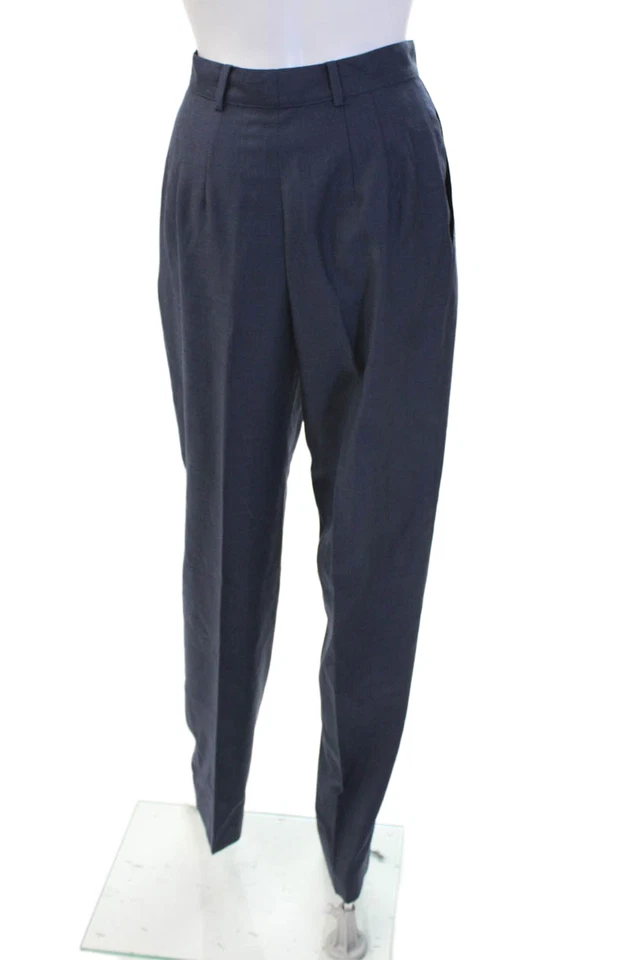 Pantalones de vestir Burberrys para mujer azul oscuro 100 % lana merino botón talla 2 Foto 2 de 4