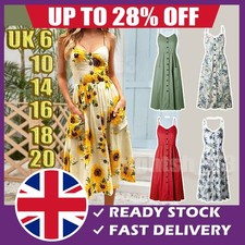 BOHO Womens Strappy Sun Dresses Summer Beach Midi Dress Plus Size 6-22 Holiday ~
