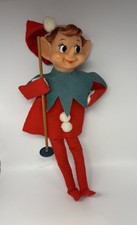 Vintage Christmas Pixie ELF doll 7.5" Red Outfit Hat Missing Skis and One Pole