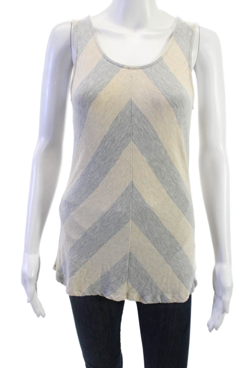 philosophy Womens Basic Beige Geometric Striped T… - image 1