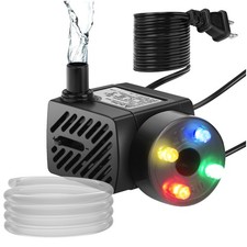 50GPH Submersible Fountain Water Pump w/ LED Light and Tubing for Aquarium Pond
