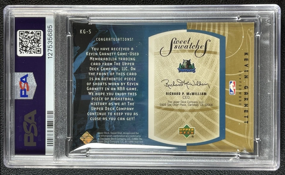 KEVIN GARNETT PSA 7 2002-03 UPPER DECK SWEET SHOT SWATCHES JERSEY GOLD 063/100 - Image 2 of 2