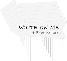 6PCS White Plastic Blank Arrow Signs with Stakes, 17 X 6 Inches, Minimalist Styl