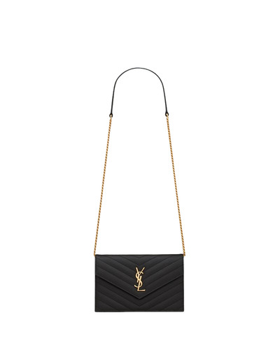 SAINT LAURENT Cassandre Envelope $1190 Black/Gold Chain Wallet New & Authentic