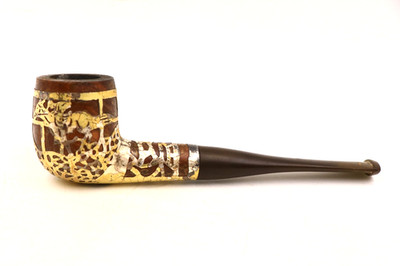 Vintage Billiard Briar Estate Pipe Heavy Gilt Sterling Silver Overlay Horseback