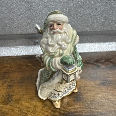 Fitz & Floyd Gregorian Santa Green Gold Bell Year 2000 6'' Tall Retired Rare Htf