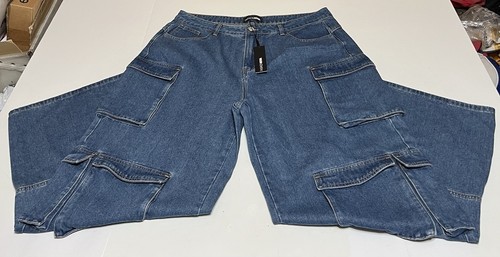 Fashion Nova Stars Align Cargo Utility Jeans Women’s 15 36x32 Baggy Wide Leg NWT