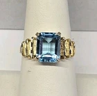 Vintage UTC Gold Vermeil 925 SS 4ct (8x10) Sky Blue Topaz Ring Size 7.75 TESTED