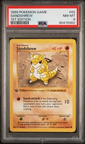 Pokemon Sandshrew 62/102 Base Set Shadowless 1st Edition PSA 8