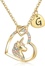 Stocking Stuffers for Teen Girls Kids - Colorful CZ Heart Pendant Initial Unicor