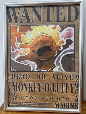 one piece LUFFY wanted posters with frame, get free 1 random sticker poster