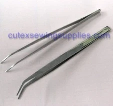 Stainless Steel Smooth Surface Bent Tweezer - Set of 2
