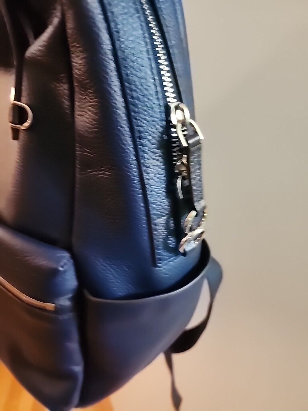 Henri Bendel Influencer Blue Leather Backpack Gol… - image 5