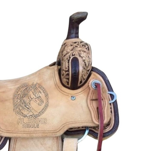 Western Leather Half Breed Roughout  Roping Saddle Flower Tooling With Free ship - Picture 3 of 5