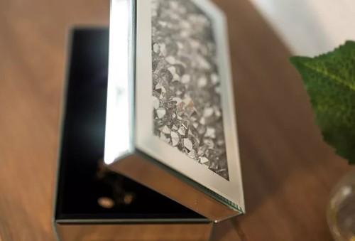 Large Jewellery Box Silver Glass Mirror Crushed Diamantes Storage Display Holder - Picture 15 of 24