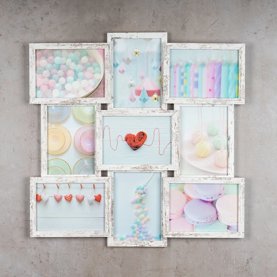 levandeo Bilderrahmen Collage 9 Fotos 10x15 und 13x18 Shabby Chic MDF Holz Glas - Bild 3 von 4