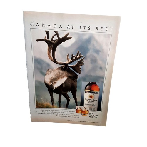 1990 Canadian Mist Whisky Moose Elk Antlers Original Print Ad vintage 90s