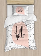 Hello Duvet Cover Set Pale Pink Speech Bubble