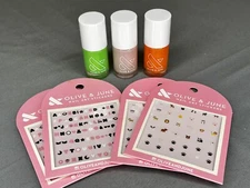 Olive and June 3pc Nail Polish Set Orange Pink Green + Nail Stickers Brand New