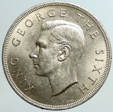 1949 NEW ZEALAND King George VI FERN PLANT UK Vintage Silver Crown Coin i101244