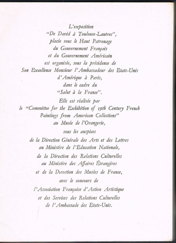 De DAVID à TOULOUSE-LAUTREC Collections des Musées Américains à L'ORANGERIE 1955 - Picture 3 of 12