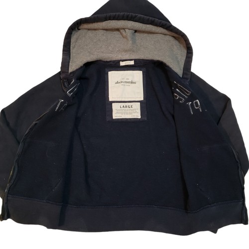 Abercrombie Fitch Muscle Full Zip Hoodie Youth L 14-16 Fleece Lined Navy - Picture 3 of 6