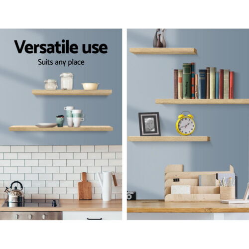 Artiss 3pcs Wall Floating Shelf Set DIY Set Mount Storage Book Display Rack Oak - Picture 6 of 7