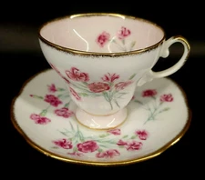 Pink Carnation EB Foley Cup & Saucer Bone China Porcelain England Vintage mABQ