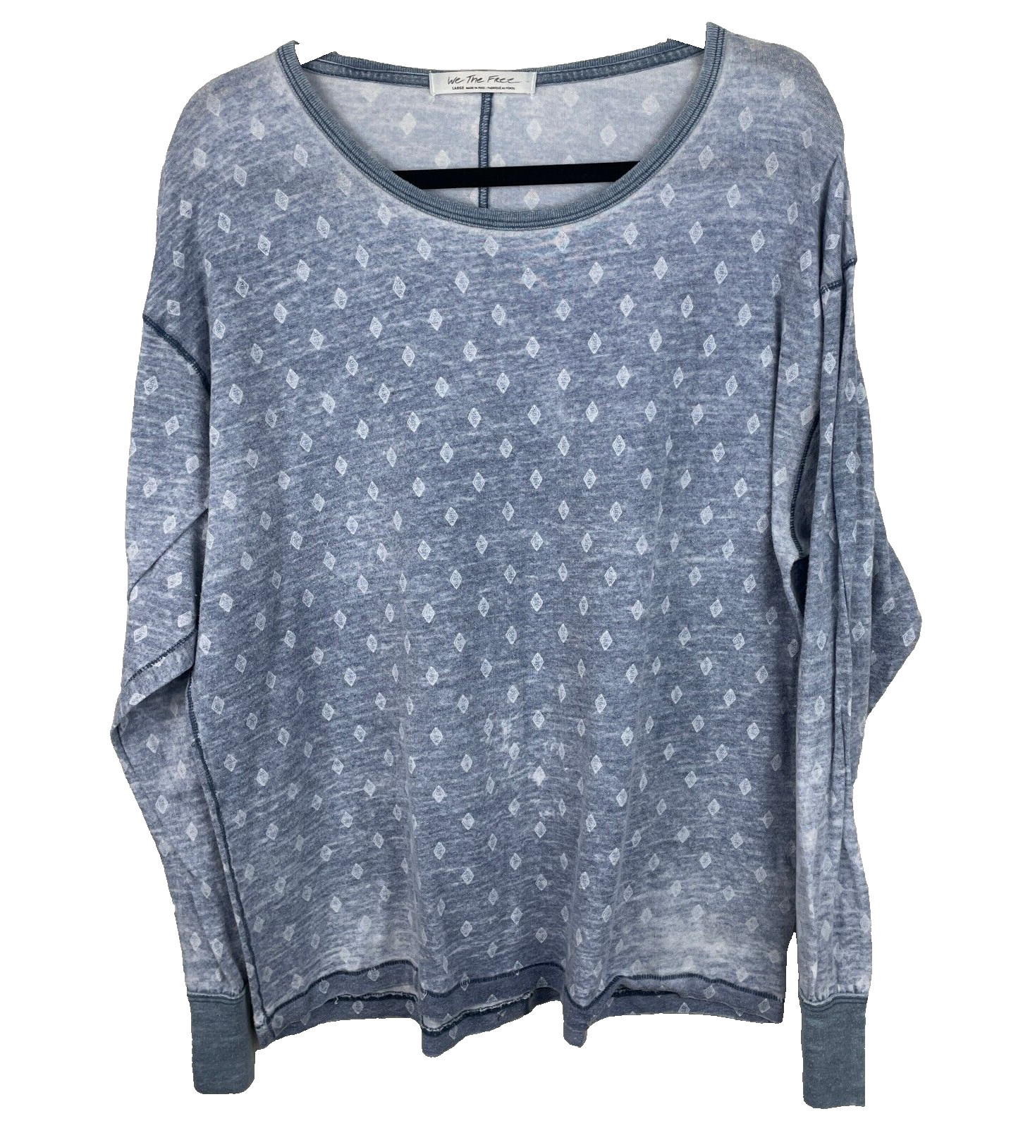 We the Free People Arielle Print Tee Shirt Large Blue Geometric Relaxed Thin Top