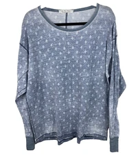 We the Free People Arielle Print Tee Shirt Large Blue Geometric Relaxed Thin Top