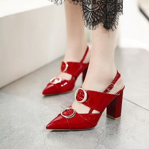 Décolleté donna festa tacchi a blocco punta fibbia cinturino alla caviglia scarpe slingback - Foto 4 di 19