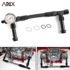 For Holley Carburetor 4150 Pressure Gauge AN8 Braided Dual Feed Carb Fuel Line