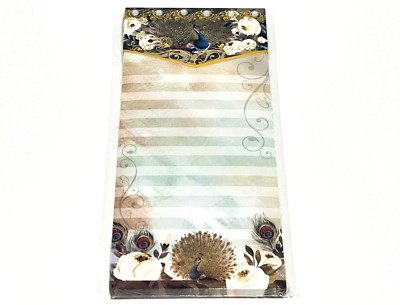 DIVINITY BOUTIQUE JEWEL & GOLD FOIL MAGNETIC NOTEPAD WHITE FLORAL PEACOCK