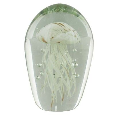 Weiße Qualle Briefbeschwerer Meereslebewesen Glas Skulptur Wohndeko 13 cm