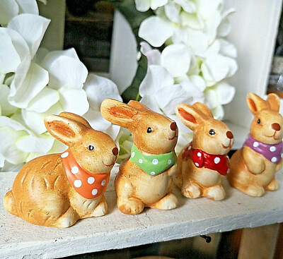 4 x Hase Figuren Ton lila Grün rot Braun Osterhase Ostern Osterdeko Dekohasen