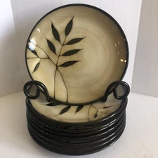 Gibson Elite Midnight Palm Salad Dessert Plate 8.25" Brown Leaves Cream Set of 8
