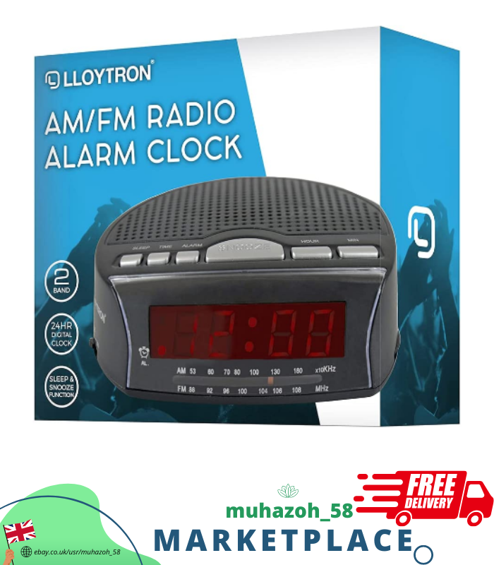 Lloytron AM/FM Radio Alarm Clock LED Display Bedside with Sleep Timer