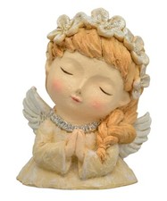 dekorativer Dekokopf Engelkopf Büste Engelchen mit Flügeln und Blütenkranz creme