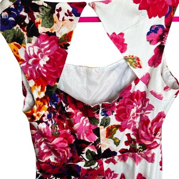 New York & Company Floral Spring Midi Dress Sz 16 Sleeveless Cut Out Fit n Flare