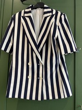 St Michaels Jacket 14 Blue White Striped 80s/90s Vintage Marks & Spencer
