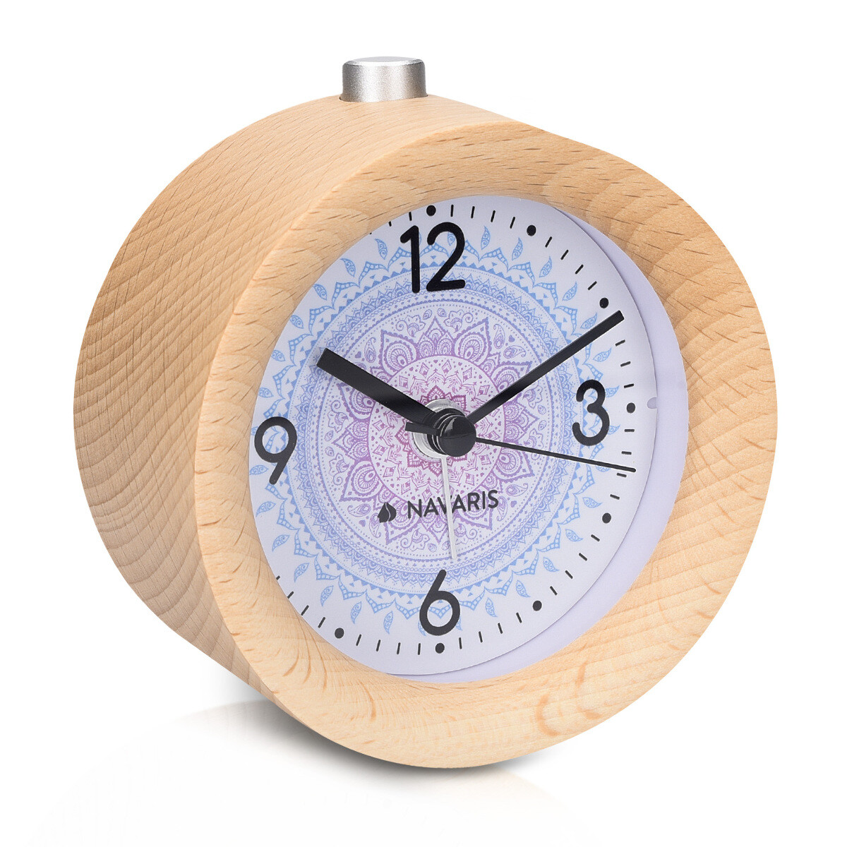 Analog Holzwecker Snooze Retro Uhr Rund Alarm Licht Echtholz