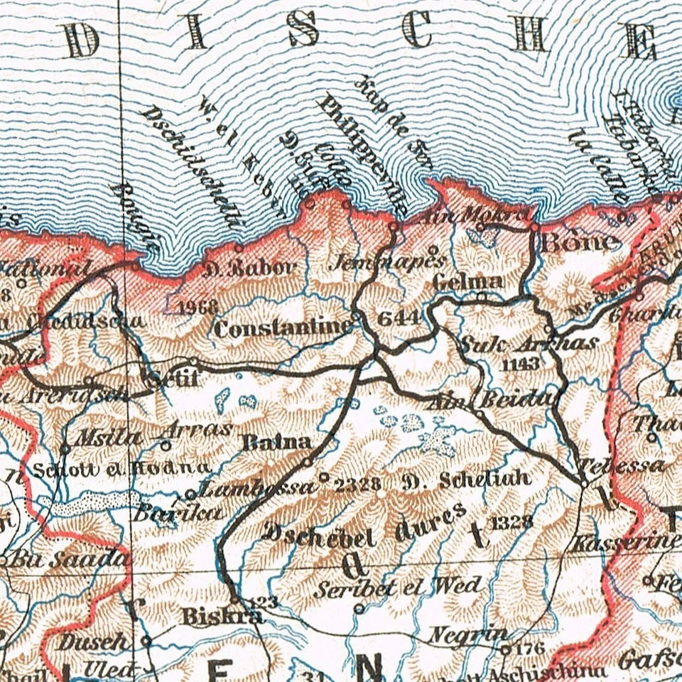 ARGELIA Argel 1899 TÚNEZ MARRUECOS Túnez Mapa original fechado mapa África Foto 3 de 4