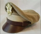 "WW2 US Army Air Corps Officer Khaki Crusher Visor Hat - Military Airforce Cap
