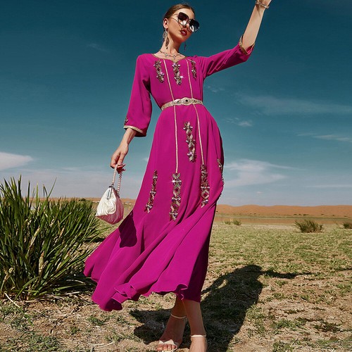 Maxi abito donna musulmano Abaya islamico moda Dubai abito caftano festa nuovo - Foto 149 di 185