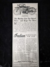 Antique Indian Motorcycle Advertisement B&W 1914 1910s Motorcycles Made In USA